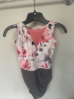Floral Pink and Gray Women's Leotard